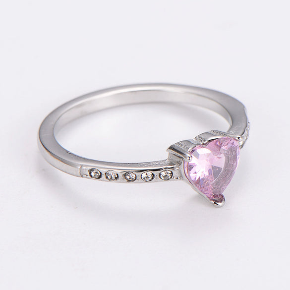 Wholesale Elegant Electroplated Stainless Steel Heart Shape Inlaid Zircon Colored Diamond Ring For Women