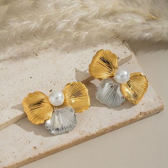 Wholesale Elegant Fashion Colorblocking Flower Stud Earrings For Women Stainless Steel Electroplated