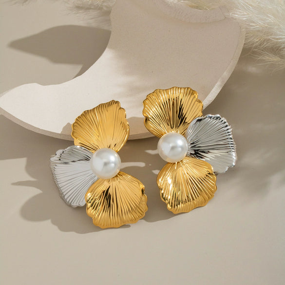 Wholesale Elegant Fashion Colorblocking Flower Stud Earrings For Women Stainless Steel Electroplated