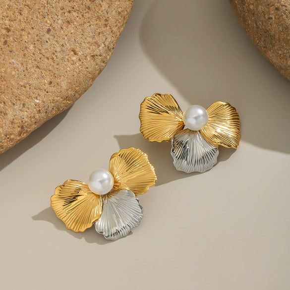 Wholesale Elegant Fashion Colorblocking Flower Stud Earrings For Women Stainless Steel Electroplated