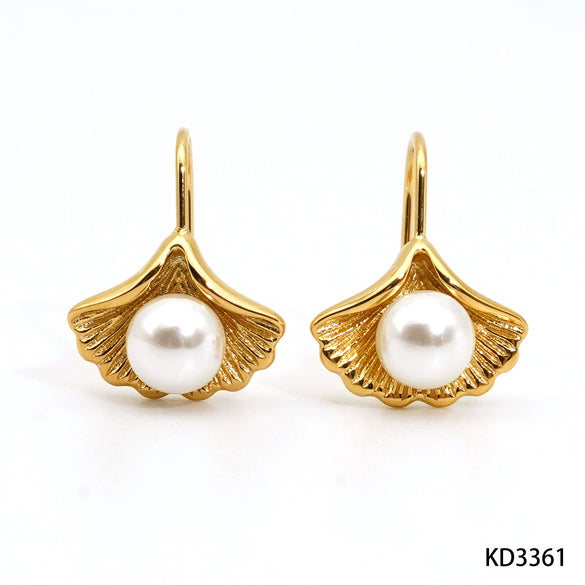 Wholesale Elegant Fashion Shell Single Pearl Earrings In 316 Stainless Steel With Geometric Design And Electroplating