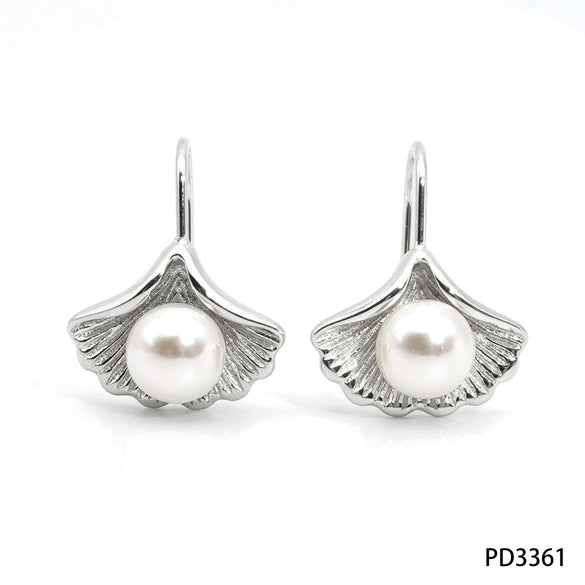Wholesale Elegant Fashion Shell Single Pearl Earrings In 316 Stainless Steel With Geometric Design And Electroplating