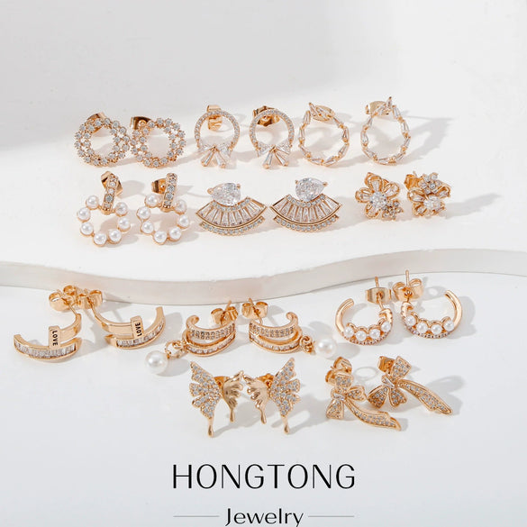 Wholesale Elegant Geometric Copper Electroplated Earrings For Women