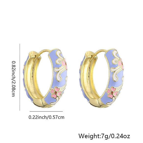 Wholesale Elegant Geometric Copper Gold Plated Pink Flower Pattern Oil Drop Earrings For Women