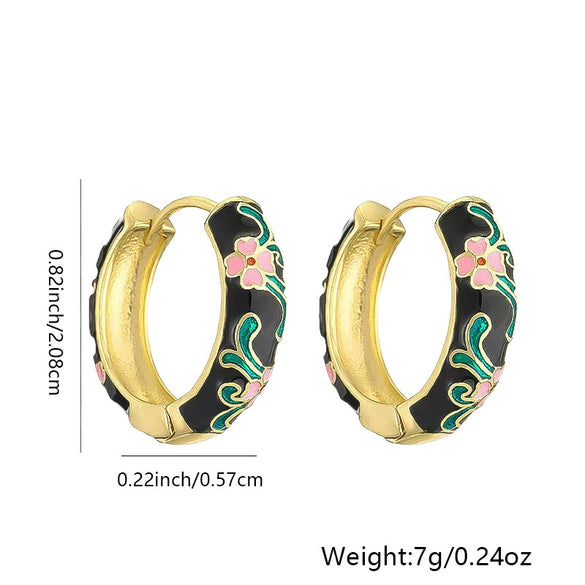 Wholesale Elegant Geometric Copper Gold Plated Pink Flower Pattern Oil Drop Earrings For Women