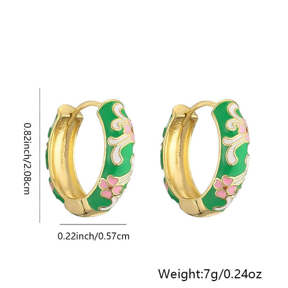 Wholesale Elegant Geometric Copper Gold Plated Pink Flower Pattern Oil Drop Earrings For Women
