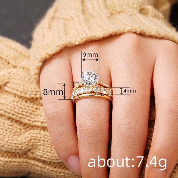 Wholesale Elegant Geometric Copper Ring Threepiece Set With Zirconia