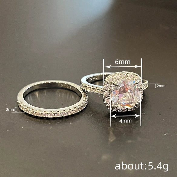 Wholesale Elegant Geometric Four Claw Zircon Copper Couple Ring