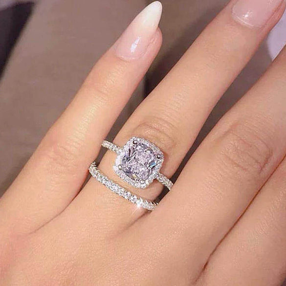 Wholesale Elegant Geometric Four Claw Zircon Copper Couple Ring