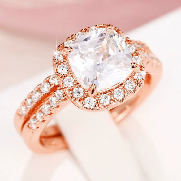 Wholesale Elegant Geometric Four Claw Zircon Copper Couple Ring