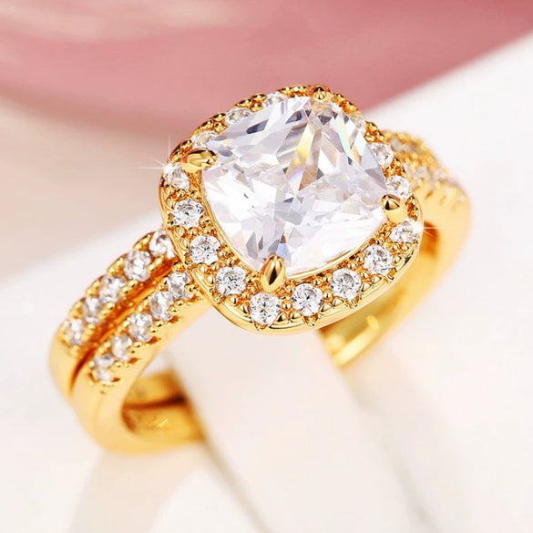 Wholesale Elegant Geometric Four Claw Zircon Copper Couple Ring