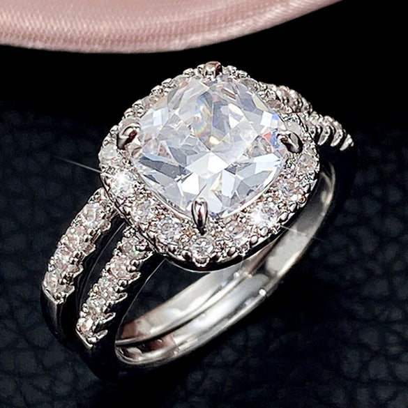 Wholesale Elegant Geometric Four Claw Zircon Copper Couple Ring