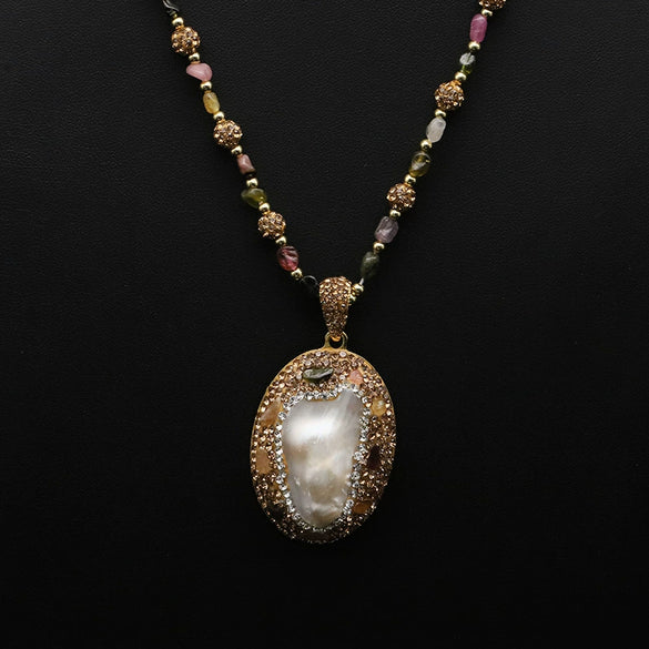Wholesale Elegant Geometric Freshwater Natural Pearl Bamboo Chain Clavicle Pendant Necklace 18K Gold Plated Jewelry For Women