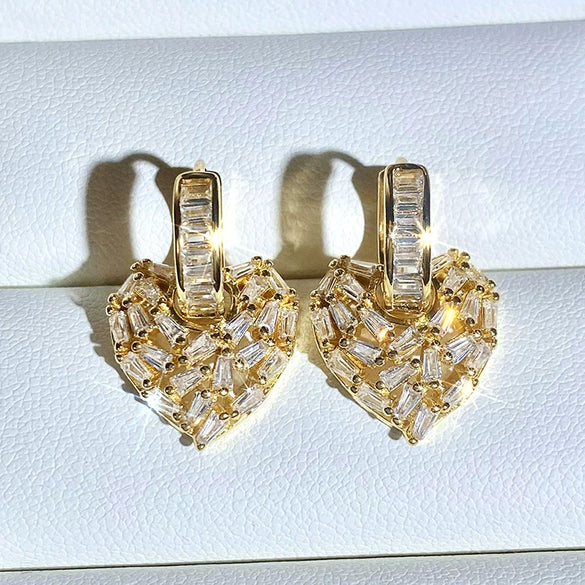 Wholesale Elegant Geometric Heart Shape Copper Earrings With Zirconia For Women