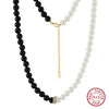 Wholesale Elegant Geometric Natural Obsidian S925 Sterling Silver Necklace For Women With Electroplating
