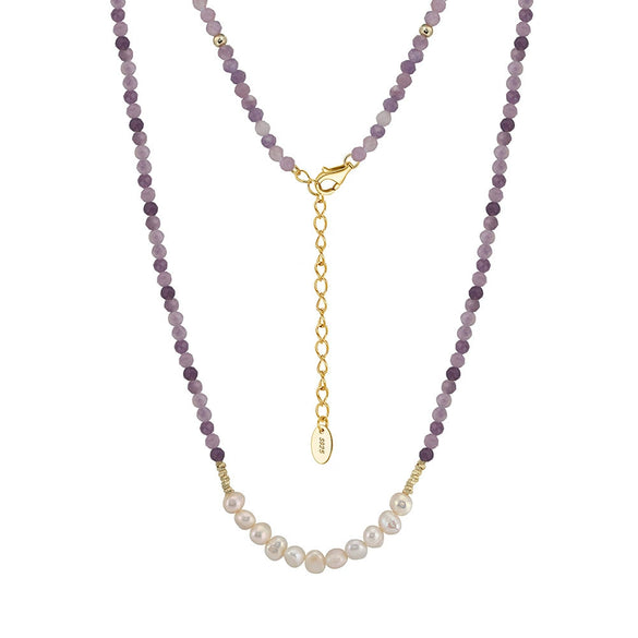 Wholesale Elegant Geometric Natural Stone Series Necklace With Purple Mica Freshwater Pad Sterling Silver Electroplating
