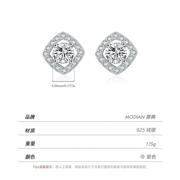 Wholesale Elegant Geometric S925 Sterling Silver Diamond Earrings For Women