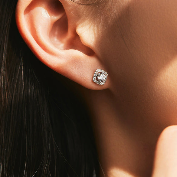 Wholesale Elegant Geometric S925 Sterling Silver Diamond Earrings For Women