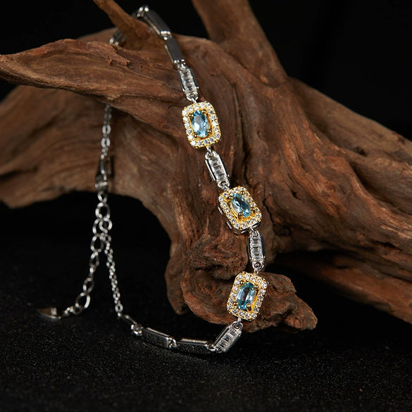 Wholesale Elegant Geometric Style S925 Sterling Silver Gemstone Bracelet