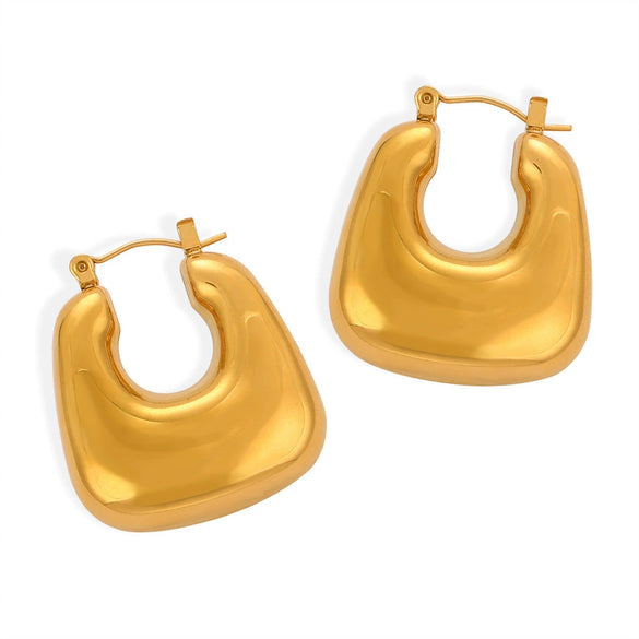 Wholesale Elegant Golden Hollow Small Lucky Bag Earrings In Titanium Steel With Geometric U Shaped Pattern And Electroplating Treatment For Women