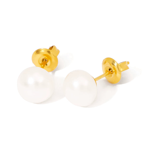 Wholesale Elegant Goldplated Natural Freshwater Pearl And Stainless Steel Geometric Earrings For Women