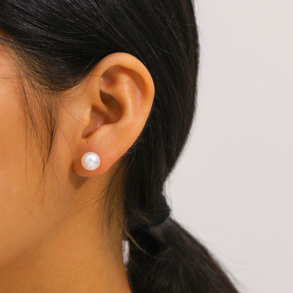Wholesale Elegant Goldplated Natural Freshwater Pearl And Stainless Steel Geometric Earrings For Women