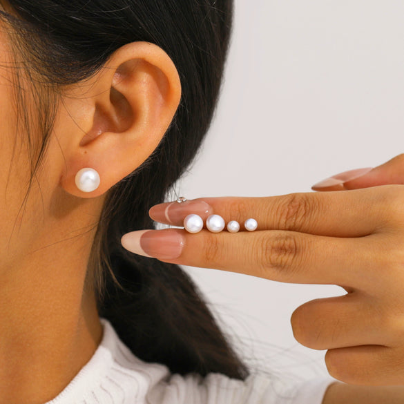 Wholesale Elegant Goldplated Natural Freshwater Pearl And Stainless Steel Geometric Earrings For Women