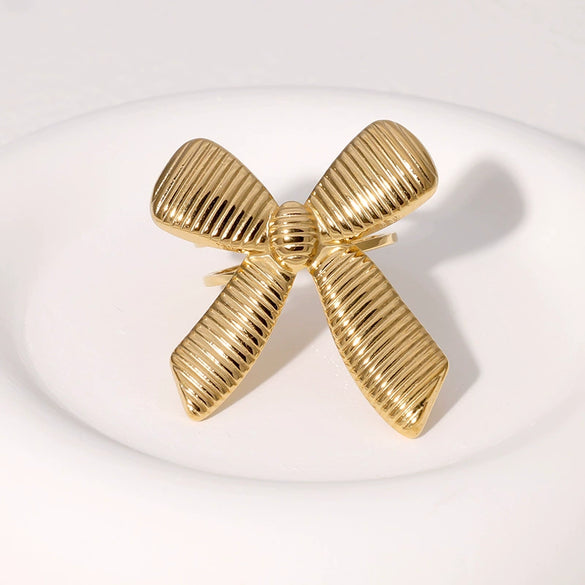 Wholesale Elegant Goldplated Stainless Steel Bow Tie Ring For Women