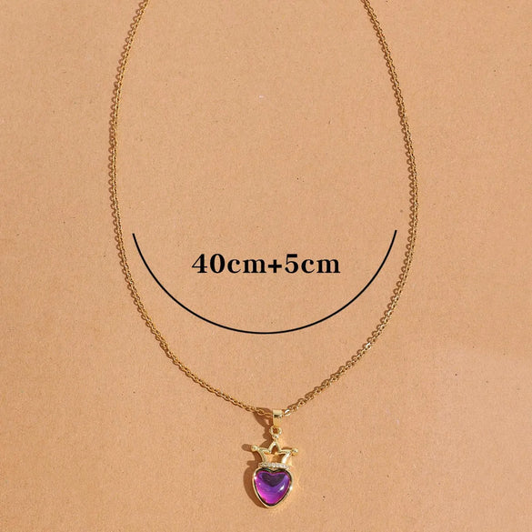 Wholesale Elegant Heart Shape Crown Copper Plating Inlay 18K Gold Plated Glass Zircon Pendant Necklace