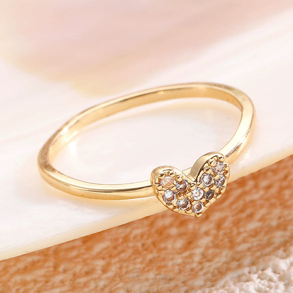 Wholesale Elegant Heartshaped Hollow Woven Copper Zircon Electroplated Ring For Women