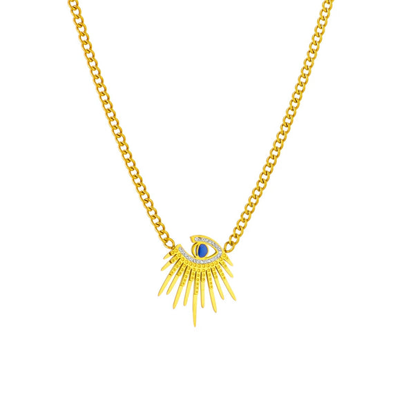 Wholesale Elegant High Irregular Geometric Blue Eyes Diamond Pendant Titanium Steel Necklace With Electroplating