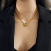 Wholesale Elegant High Irregular Geometric Blue Eyes Diamond Pendant Titanium Steel Necklace With Electroplating