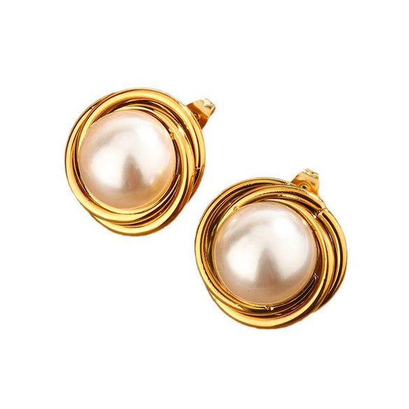 Wholesale Elegant Imitation Pearl Stud And Ear Clip Earrings For Women With Flower And Constellation Patterns Electroplated