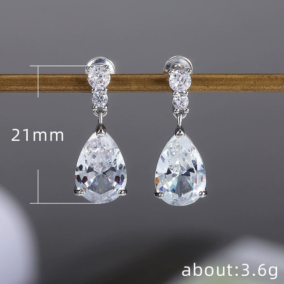 Wholesale Elegant Ladies Water Drop Zircon Copper Earrings Fashion Jewelry