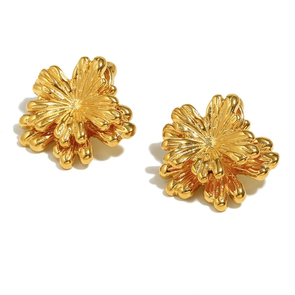 Wholesale Elegant Light Luxury Design Irregular Stainless Steel 18K Gold Plated Double Leaf Flower Earrings For Women
