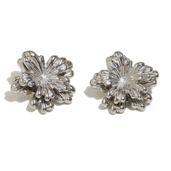 Wholesale Elegant Light Luxury Design Irregular Stainless Steel 18K Gold Plated Double Leaf Flower Earrings For Women