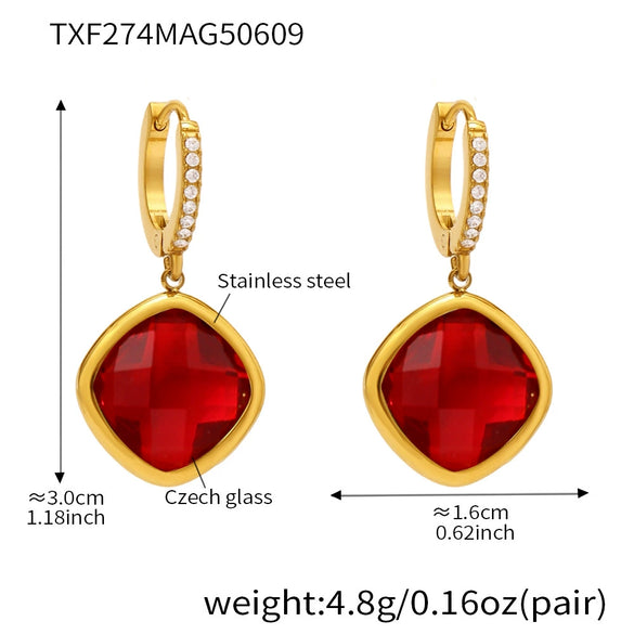 Wholesale Elegant Light Luxury Geometric Glass Stone And Stainless Steel Goldplated Earrings For Women