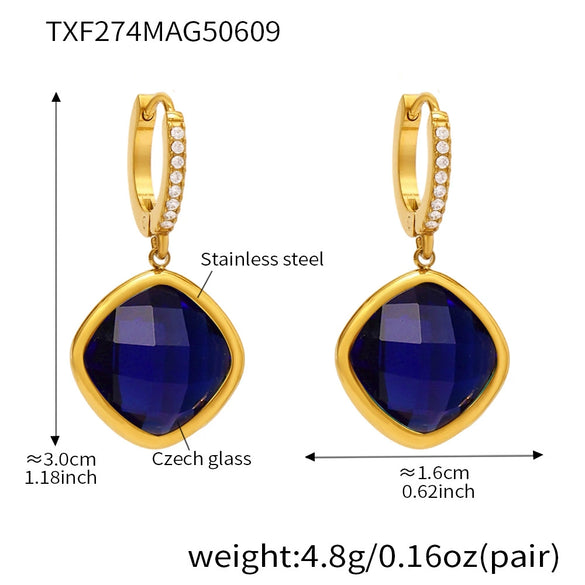 Wholesale Elegant Light Luxury Geometric Glass Stone And Stainless Steel Goldplated Earrings For Women