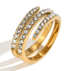 Wholesale Elegant Light Luxury Jewelry Stainless Steel 18K Gold Plated Three Layer Micro White Diamond Ring For Women Geometric Design