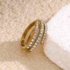 Wholesale Elegant Light Luxury Jewelry Stainless Steel 18K Gold Plated Three Layer Micro White Diamond Ring For Women Geometric Design