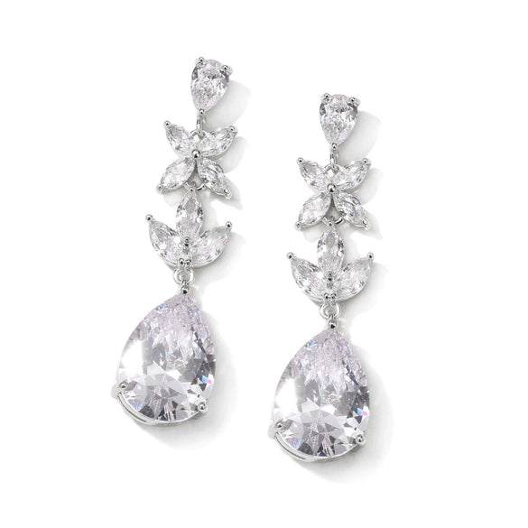 Wholesale Elegant Light Luxury Long Water Drop Zircon Earrings For Female Bride Copper Material Drop Shape Design