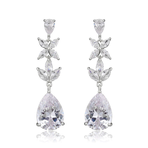 Wholesale Elegant Light Luxury Long Water Drop Zircon Earrings For Female Bride Copper Material Drop Shape Design