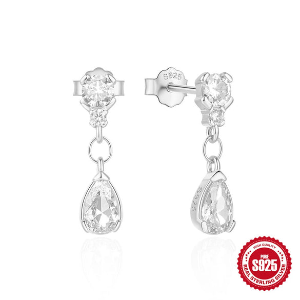 Wholesale Elegant Light Luxury S925 Sterling Silver Diamondembedded Water Drop Earrings With Geometric Design And Electroplating Treatment For Women