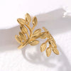 Wholesale Elegant Light Luxury Stainless Steel Ring With Branch Leaf Pattern 18K Gold Plated For Women