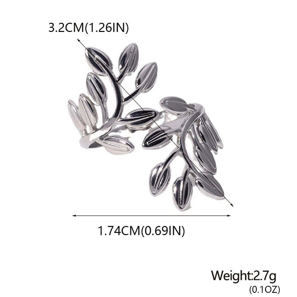 Wholesale Elegant Light Luxury Stainless Steel Ring With Branch Leaf Pattern 18K Gold Plated For Women