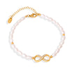 Wholesale Elegant Light Luxury Style Geometric Titanium Steel Bracelet With Natural Freshwater Pearl And 8 Character Diamond Encrusted Electroplating