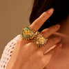 Wholesale Elegant Light Luxury Style Titanium Steel Ring With Heart Flower Geometric Pattern 18K Gold Electroplated For Women