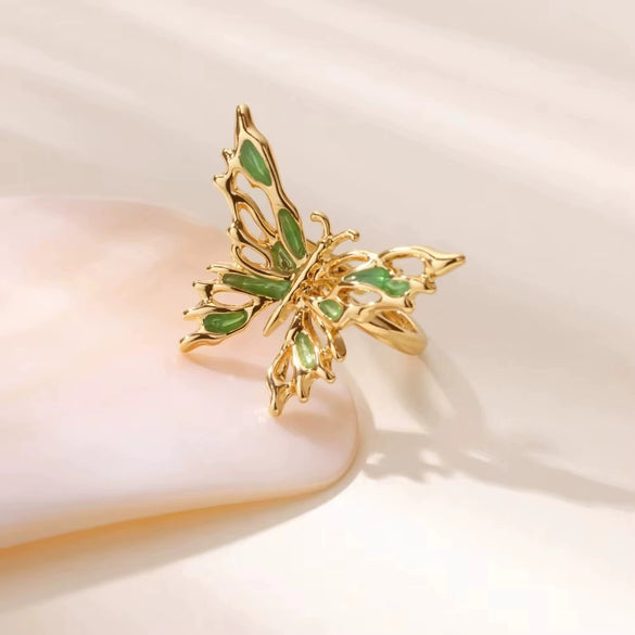 Wholesale Elegant Metallic Internet Celebrity Style Butterfly Gradient Oil Dropping Snakeshaped Copper Ring For Women With Electroplating And Animal Zodiac Pattern