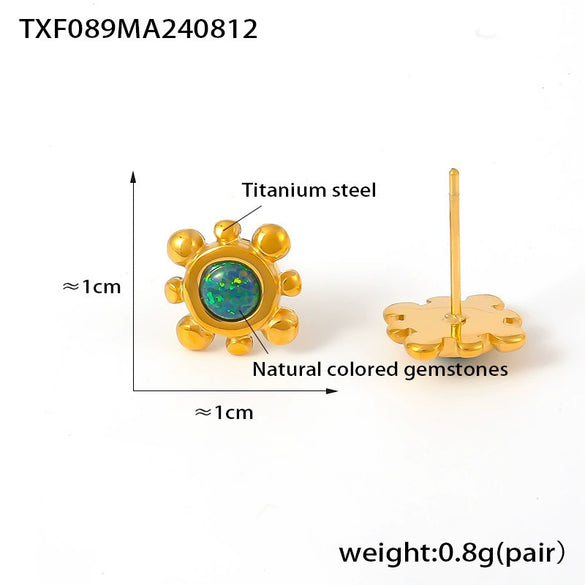 Wholesale Elegant Natural Colored Gem And 316L Stainless Steel Electroplated Earrings And Necklace Set With Sunflower Design