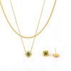 Wholesale Elegant Natural Colored Gem And 316L Stainless Steel Electroplated Earrings And Necklace Set With Sunflower Design
